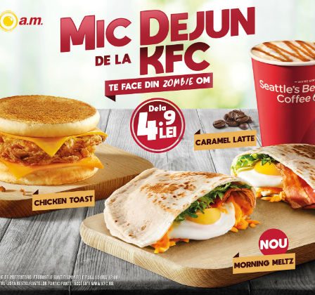 KFC da startul, in fiecare zi, cu meniul pentru Mic Dejun. Produsele se gasesc in 27 dintre restaurantele din tara