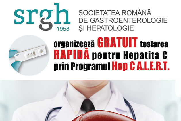 Societatea Romana de Gastroenterologie si Hepatologie organizeaza gratuit testarea rapida pentru Hepatita C prin Programul Hep C A.L.E.R.T.