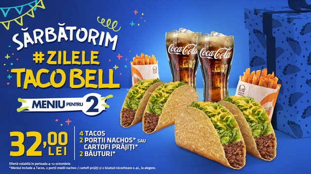 Zilele Taco Bell: brand-ul aniverseaza doi ani de la lansarea in Romania si isi invita fanii sa sarbatoreasca impreuna Taco Day