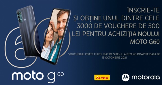 Motorola lanseaza moto g60 si impreuna cu Altex anunta 3.000 de vouchere de 500 lei pentru achizitia telefonului