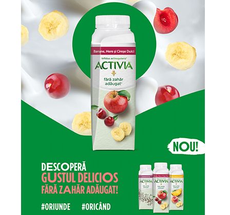 Activia a lansat o noua gama de iaurturi de baut, Fara Zahar Adaugat*