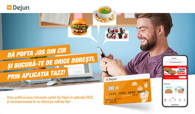 Doua vesti bune pentru clientii si beneficiarii Up Romania: valoarea nominala a cardului de masa Up Dejun a crescut la 30 de lei si cardul Up Dejun permite plata comenzilor in aplicatia Tazz