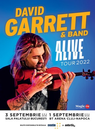 In septembrie, David Garrett prezinta concertul "Alive" in premiera la BT Arena din Cluj-Napoca si pe scena Salii Palatului din Bucuresti