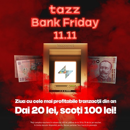 Tazz Bank Friday - De Black Friday, utilizatorii Tazz isi pot comanda vouchere de 100 de lei cu preturi pornind de la 20 de lei