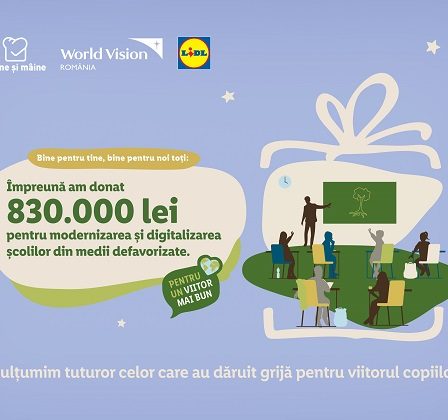Impreuna cu clientii sai, Lidl Romania contribuie la modernizarea si digitalizarea a 33 de scoli din medii defavorizate, printr-o donatie de 830.000 lei catre World Vision Romania