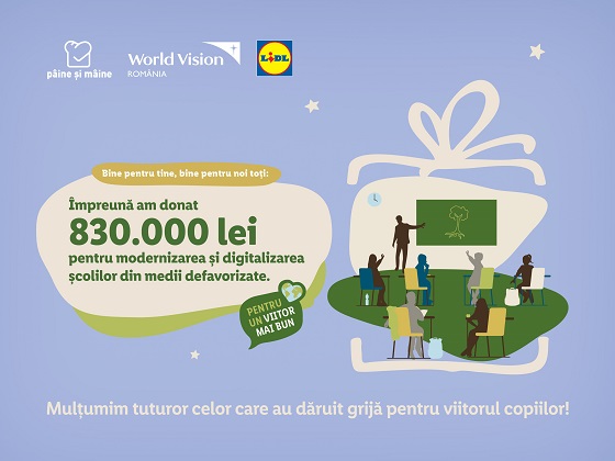 Impreuna cu clientii sai, Lidl Romania contribuie la modernizarea si digitalizarea a 33 de scoli din medii defavorizate, printr-o donatie de 830.000 lei catre World Vision Romania