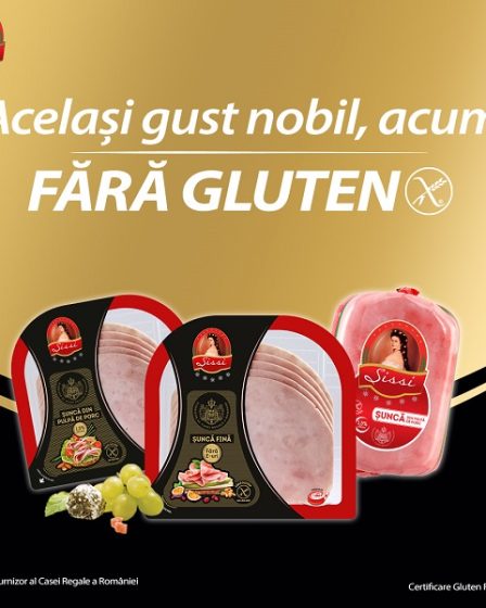 Caroli Foods Group a obtinut certificarea "fara gluten". Inscriptie vizibila "fara gluten" pe fata ambalajului produselor Sissi