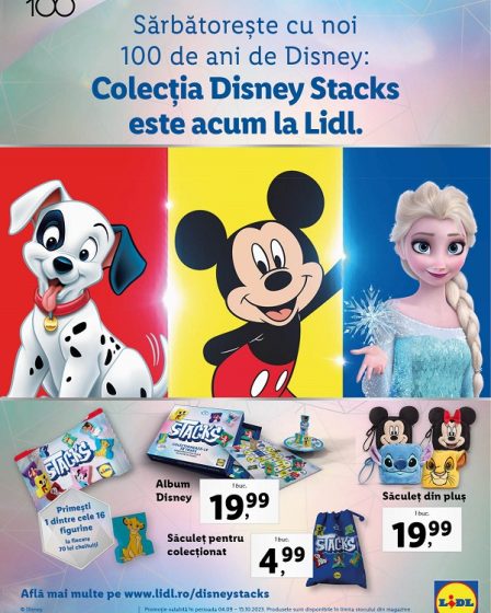 Lidl Romania sarbatoreste 100 de ani de existenta a universului Disney, prin lansarea colectiei de figurine Disney Stacks, ce cuprinde personaje din faimoasele desene animate