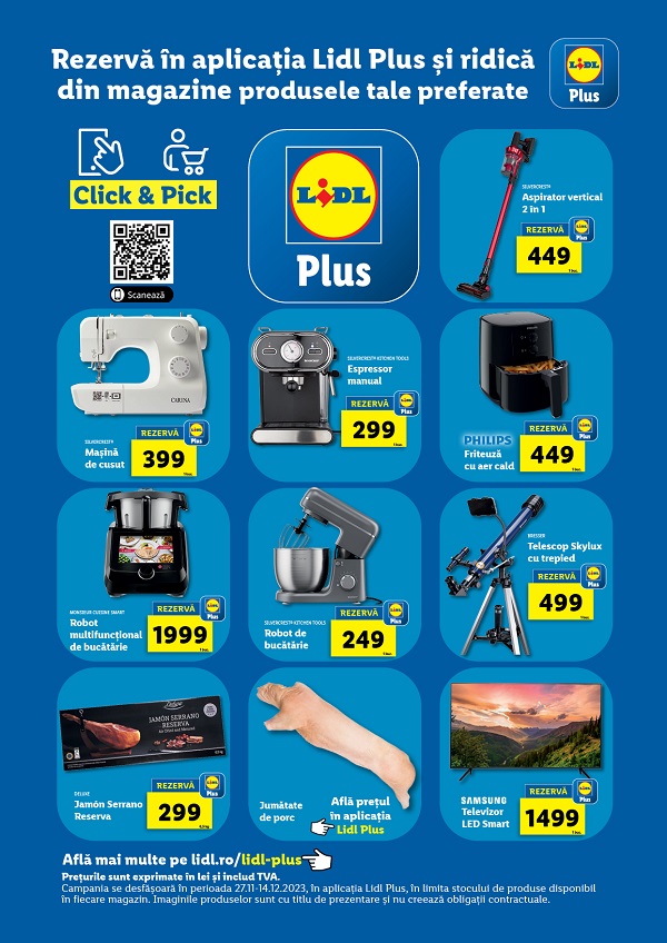 Noutati de la Lidl Romania: Serviciul Click & Pick este din nou disponibil in aplicatia Lidl Plus, pentru o serie de produse speciale la preturi accesibile