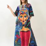 Rochie de vara lunga cu buzunare maneci scurte si imprimeu pictat Pop Art Melek Multicolor