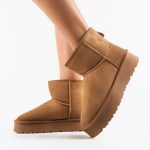 Cizme dama tip ugg scurte cu platforma din piele naturala Operah Bej