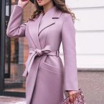 Palton dama de iarna elegant peste genunchi din stofa cu cordon Ema Bleu
