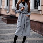 Palton dama elegant de iarna peste genunchi din stofa cu cordon Fiona Maro
