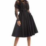 Rochie de seara eleganta midi in clos din tull cu volane si dantela Roz pudra