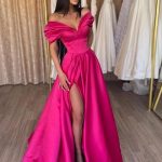 Rochie de seara lunga crapata pe picior cu detalii pe umar Alice Neagra