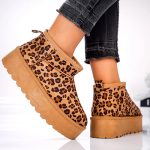 Cizme dama de iarna tip ugg cu talpa inalta scurte imblanite Gri