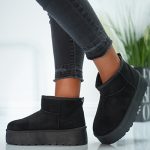 Cizme dama tip ugg scurte cu talpa groasa de iarna matlasate Bej