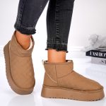 Cizme dama tip ugg scurte cu talpa groasa de iarna matlasate Bej