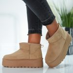 Cizme dama de iarna tip ugg cu talpa inalta scurte imblanite Gri