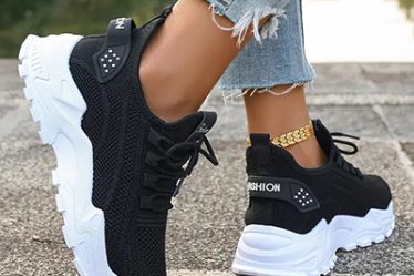 Adidasi dama din material textil comozi cu siret Negri