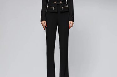 Costum dama cu pantaloni evazati elegant business cu nasturi Negru