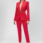 Costum dama cu pantaloni evazati elegant business cu nasturi Negru