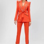 Costum dama deux pieces elegant de lux cu pantaloni creion si sacou cambrat Rosu